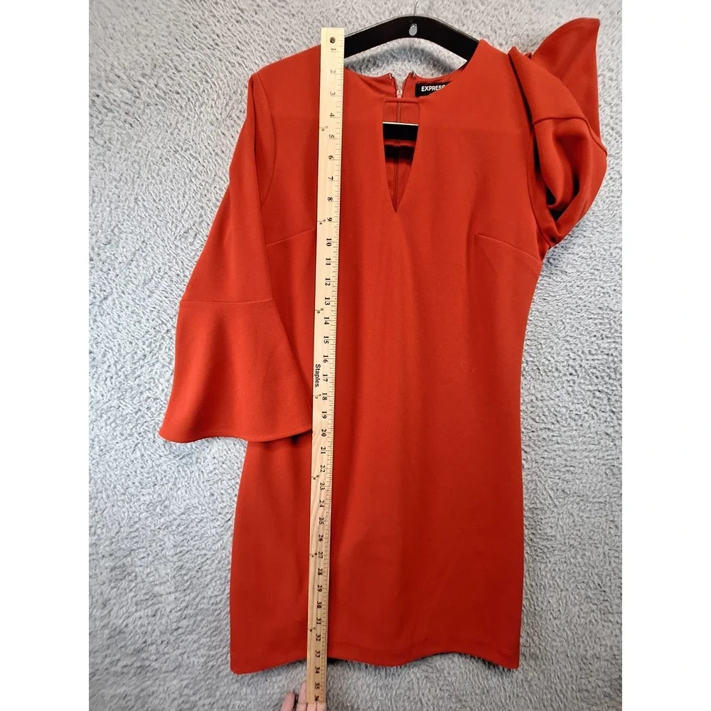 Express Mini Dress Women Small Red Stretch Bell Sleeve Keyhole Neckline Back Zip